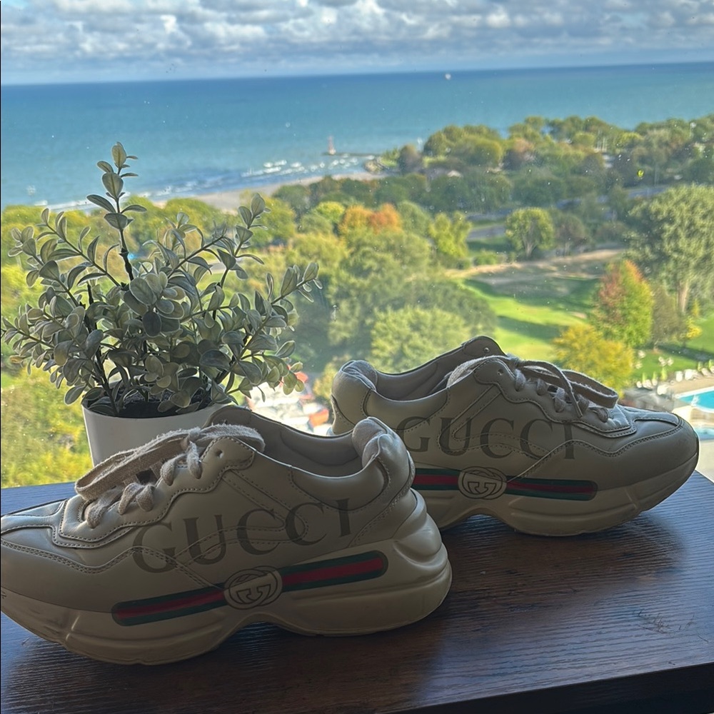 Used Gucci Cream Sneakers Rhython shoes size 8.5 US - Picture 3 of 16